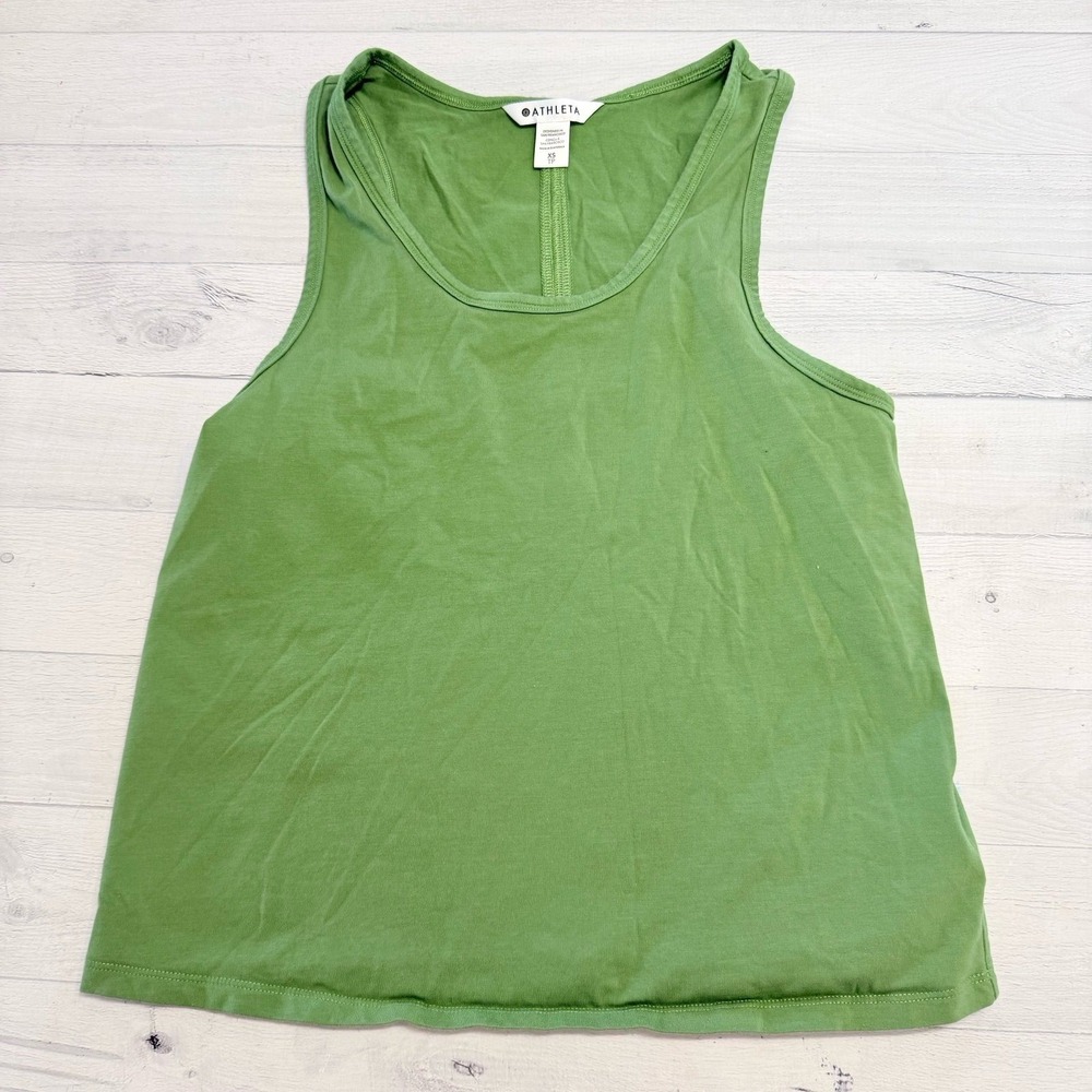 Athleta women's green cotton spandex tank top XS